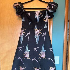 Topshop Black Pink Jacquard Midi Dress Size 4